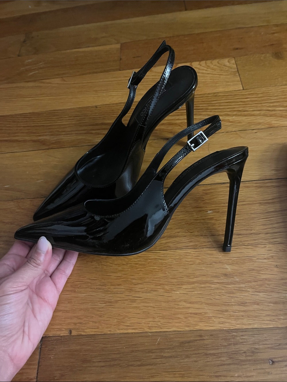 Tony Bianco Black Patent Pointed Slingback Heels